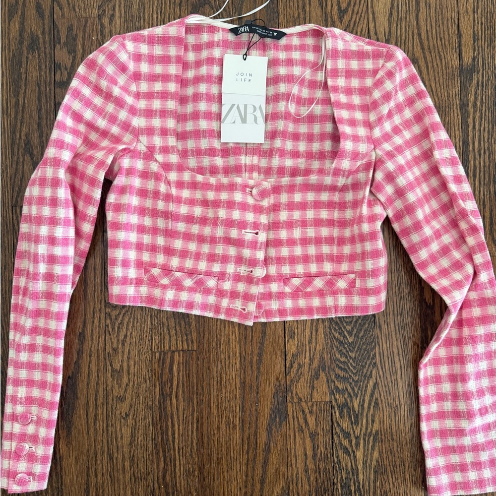 Zara Pink Gingham Crop Top